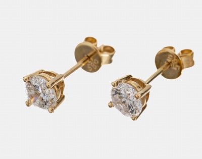 Image 14 kt Gold Brillant-Ohrstecker, GG 585/000,2 Brillanten zus. ca. 0.79 ct Weiß/p