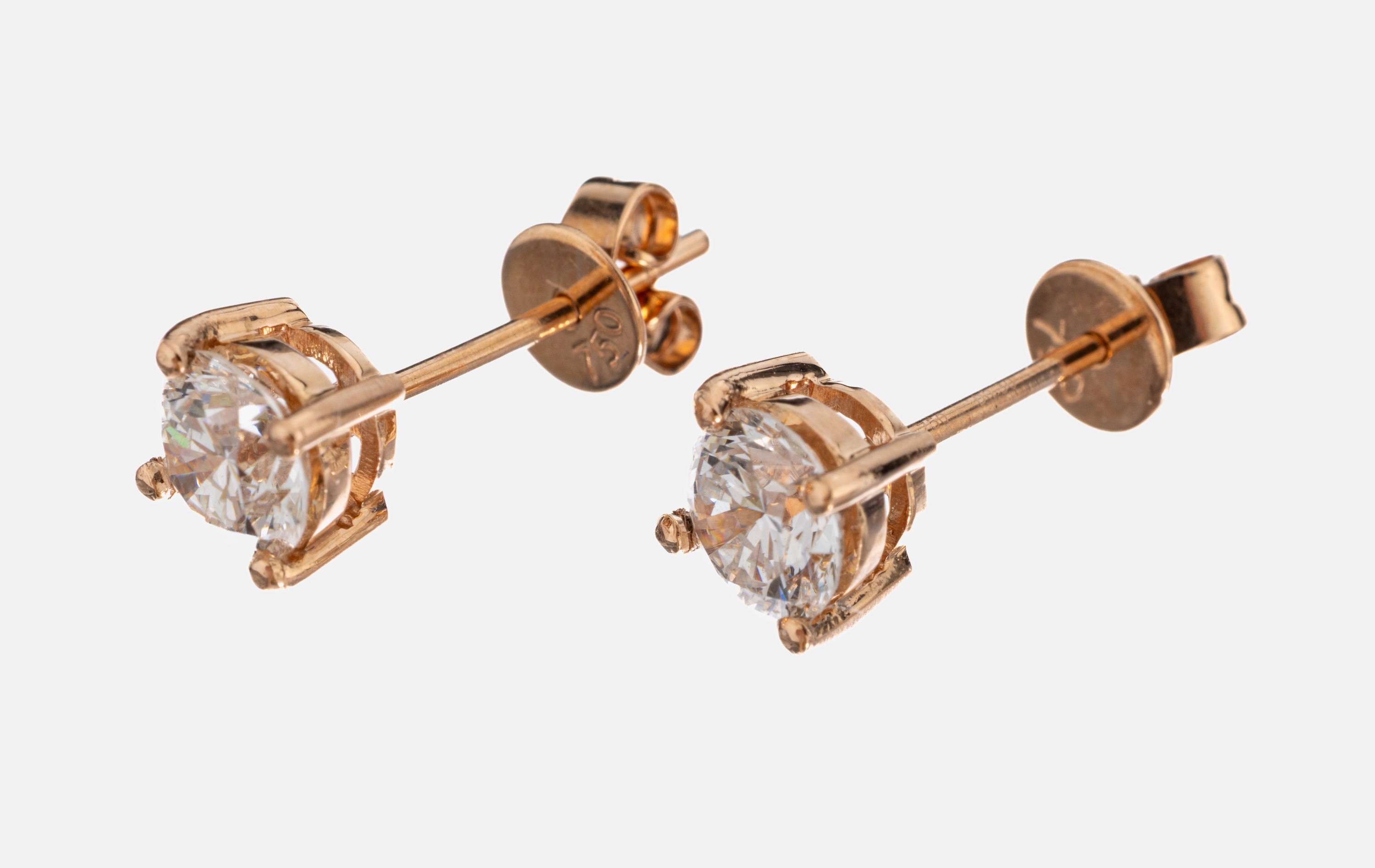 Image 26997920 - Paar 14 kt Gold Brillant-Ohrstecker, RG 585/000, 2 Brillanten zus. ca. 1.05 ct ...