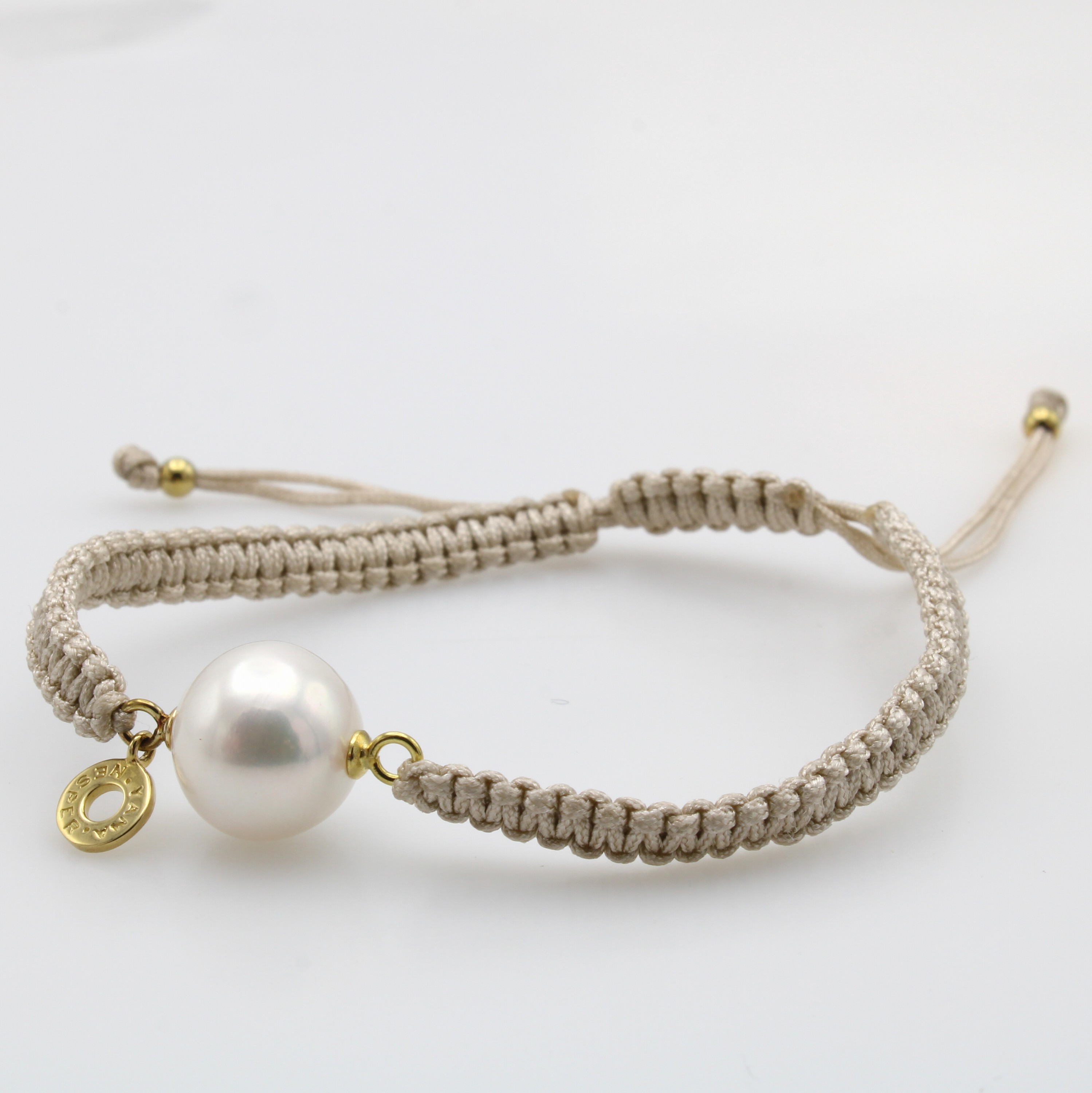 Image 26997966 - Makrameéarmband mit Süßwasserzuchtperle, GG 585/000, weiße Perle, D. ca. 11 mm