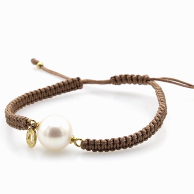 Image Makrameéarmband mit Süßwasserzuchtperle, GG 585/000, weiße ...