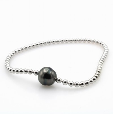 Image Flexibles Armband mit Tahitizuchtperle, 925er Silber, z.T. rhod., barocke Perle, D. ca. ...