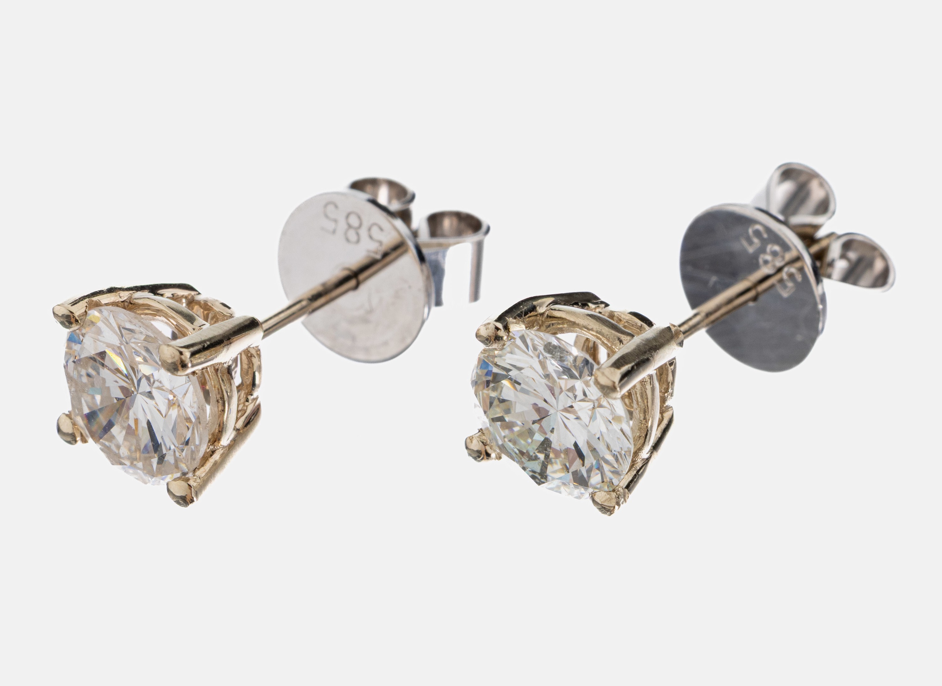 Image 26998054 - Paar 14 kt Gold Brillant-Ohrstecker, WG 585/000, 2 Brillanten zus. ca. 2.0 ct Weiß/si-p