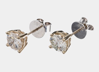 Image Paar 14 kt Gold Brillant-Ohrstecker, WG 585/000, 2 Brillanten zus. ca. 2.0 ct Weiß/si-p