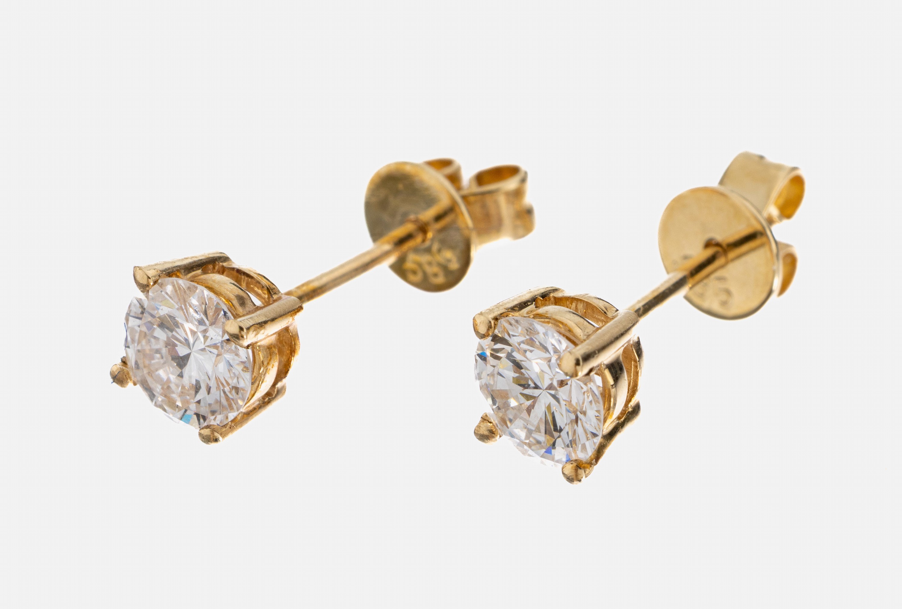 Paar 14 kt Gold Brillant-Ohrstecker, GG 585/000, 2 Brillanten zus. ca. 0.80 ct Weiß/vs-si