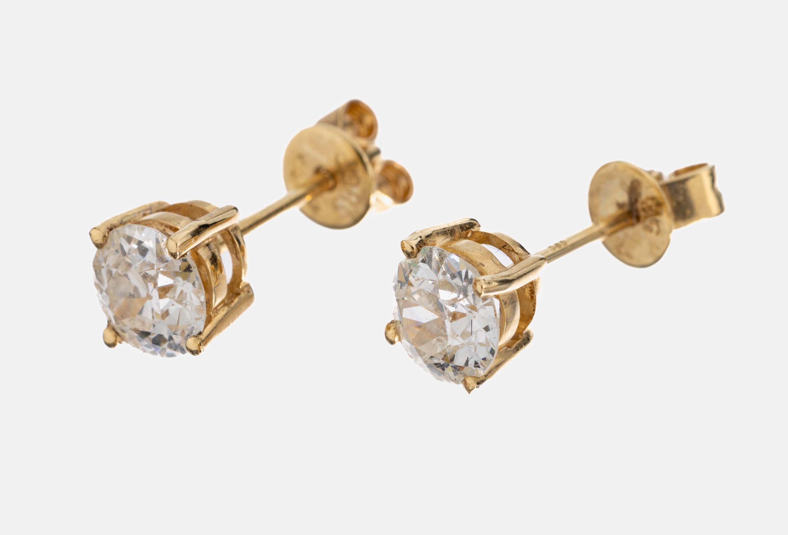Image 26998213 - Paar 14 kt Gold Diamant-Ohrstecker, GG 585/000, 2 Altschliffdiamanten zus. ca. 1.12 ct ...