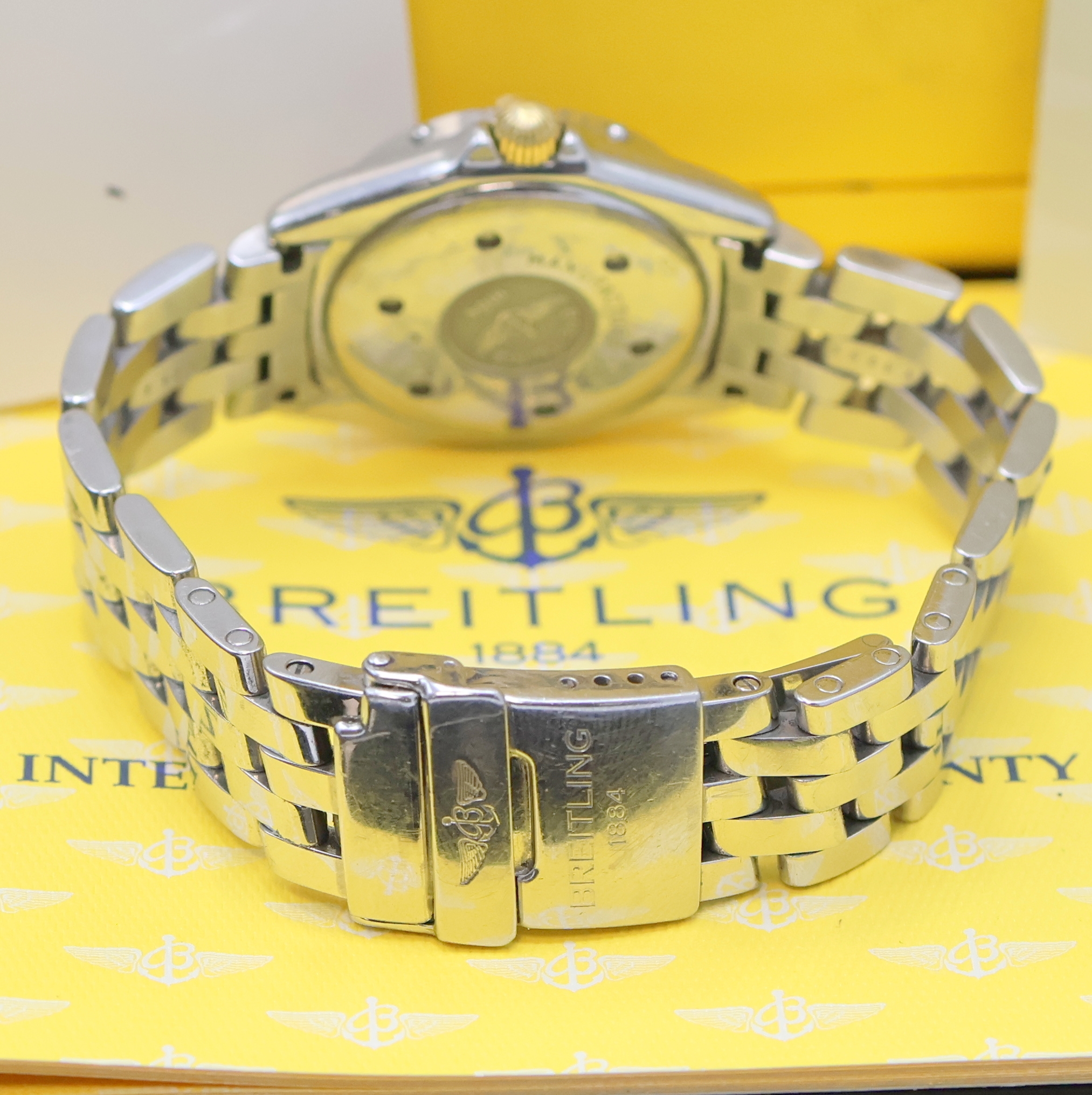 Detail c: BREITLING Callistino Damenarmbanduhr Referenz B52045, Schweiz verk. lt. beil. Pap. 09/1996, quarz, Edelstahlgeh. inkl. orig. Pilotband m. Faltschl., ...