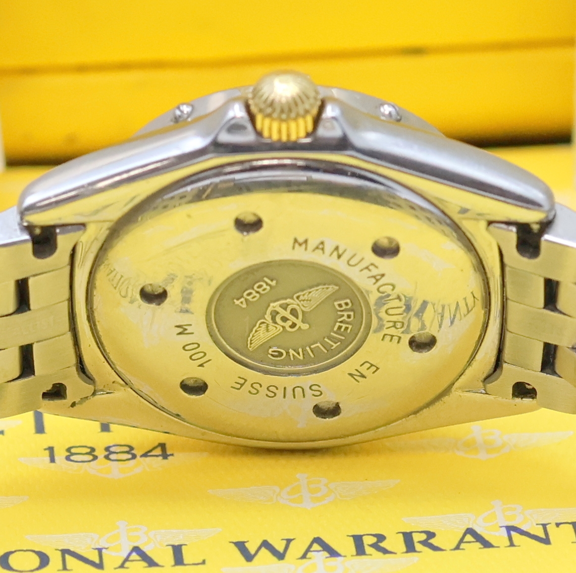 Detail d: BREITLING Callistino Damenarmbanduhr Referenz B52045, Schweiz verk. lt. beil. Pap. 09/1996, quarz, Edelstahlgeh. inkl. orig. Pilotband m. Faltschl., ...