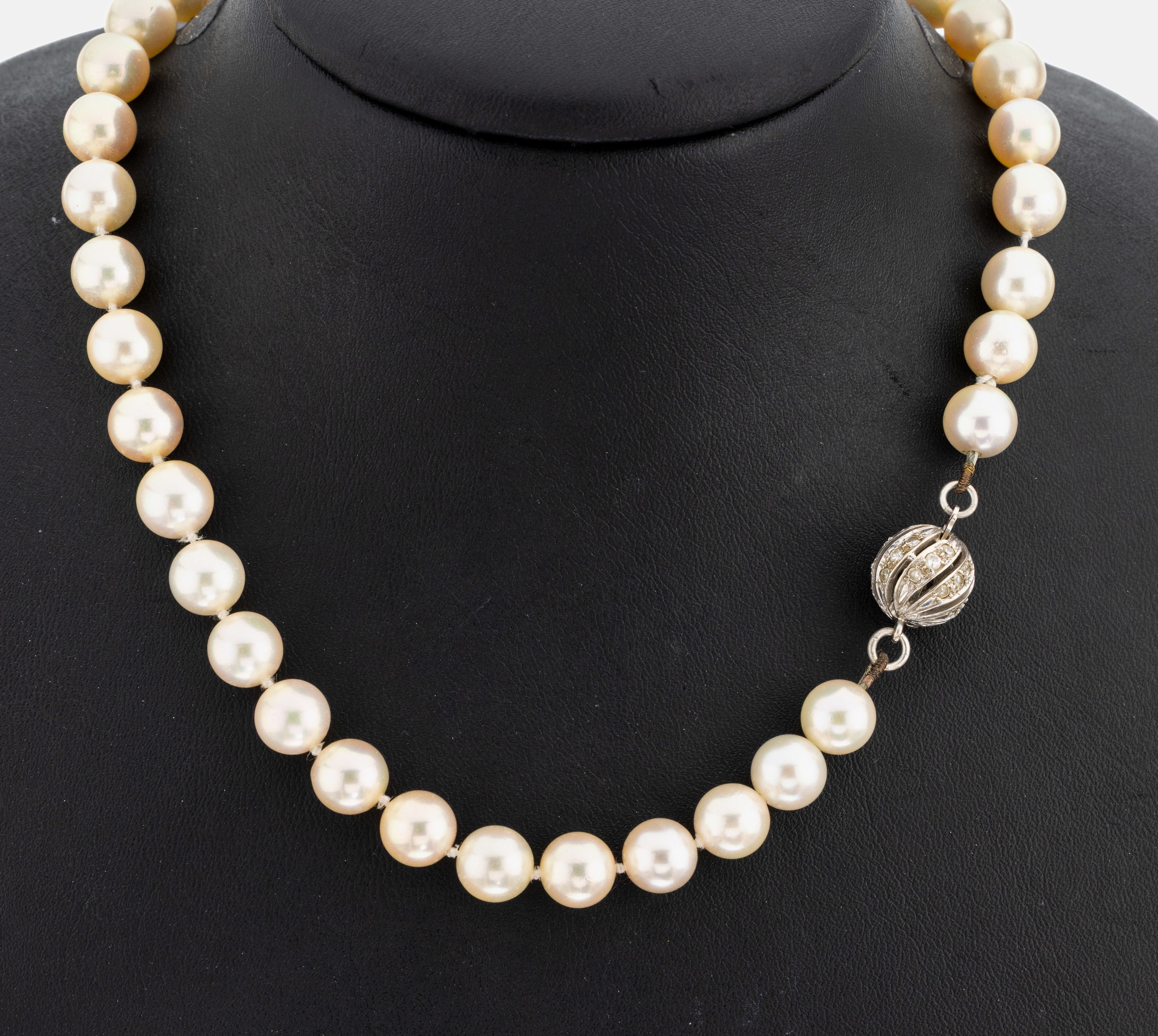 Image 26998635 - Perl-Collier mit 14 kt Gold Diamant-Schließe, WG 585/000, Akoyazuchtperlen, D. ca. ...