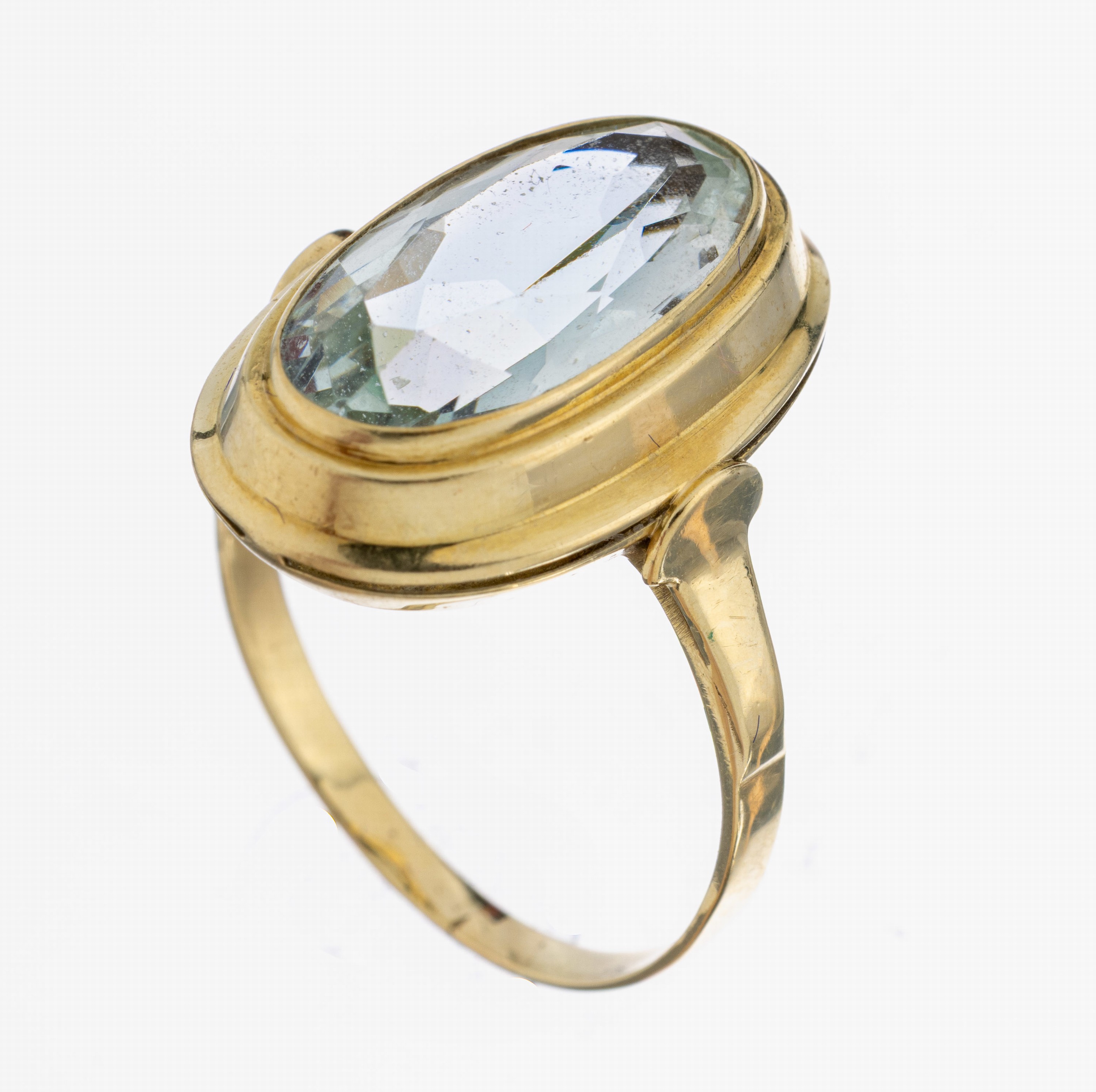 Image 26998789 - 14 kt Gold Aquamarin-Ring, 1950er Jahre, GG585/000, ovaler Ringkopf, ovalfacett. ...