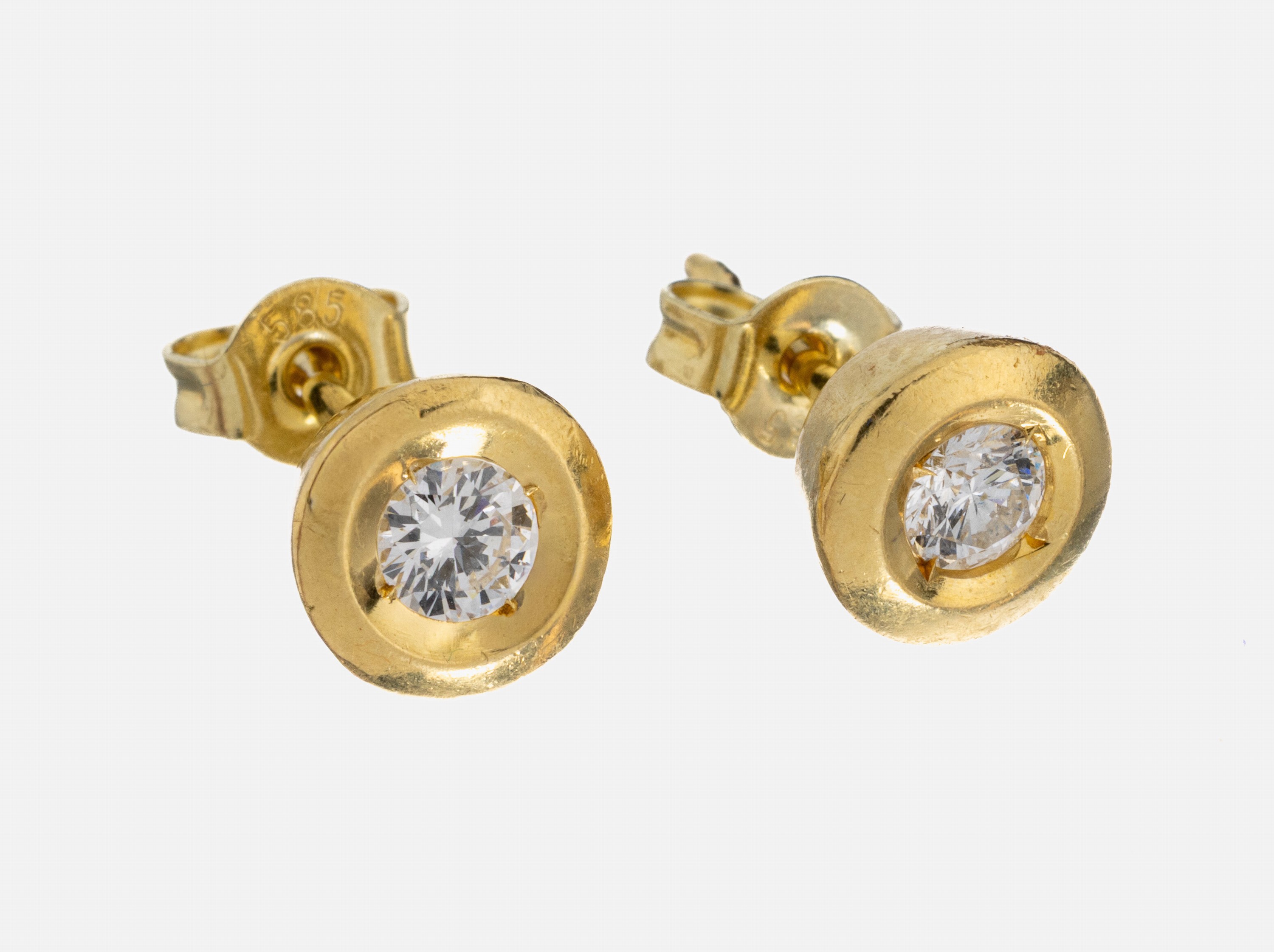 Image 26998796 - Paar 14 kt Gold Brillant-Ohrstecker, GG 585/000, 2 Brillanten zus. ca. 0.45 ct ...