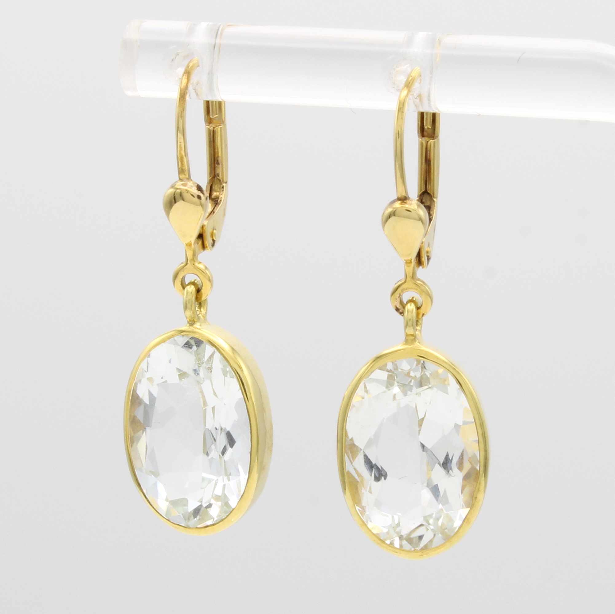 Image 26998814 - Paar Ohrgehänge mit Aquamarinen, GG 585/000, 2 ovale Aquam. in glatten Fassungen zus. ...