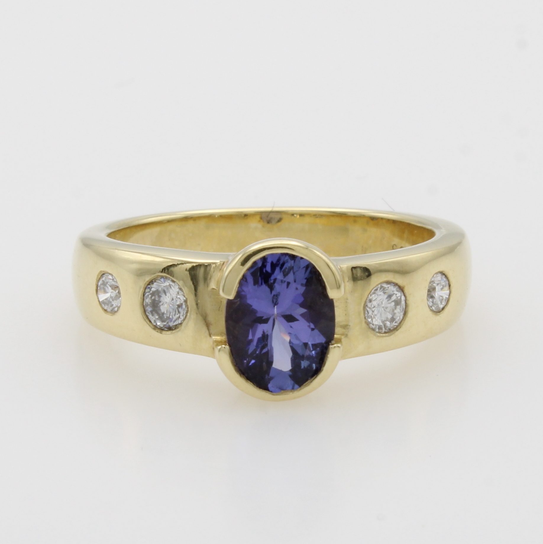 Image 26998820 - Ring mit Tansanit und Brillanten, GG 585/000, ovaler Tansanit ca. 1 ct, 4 Brill. in ...