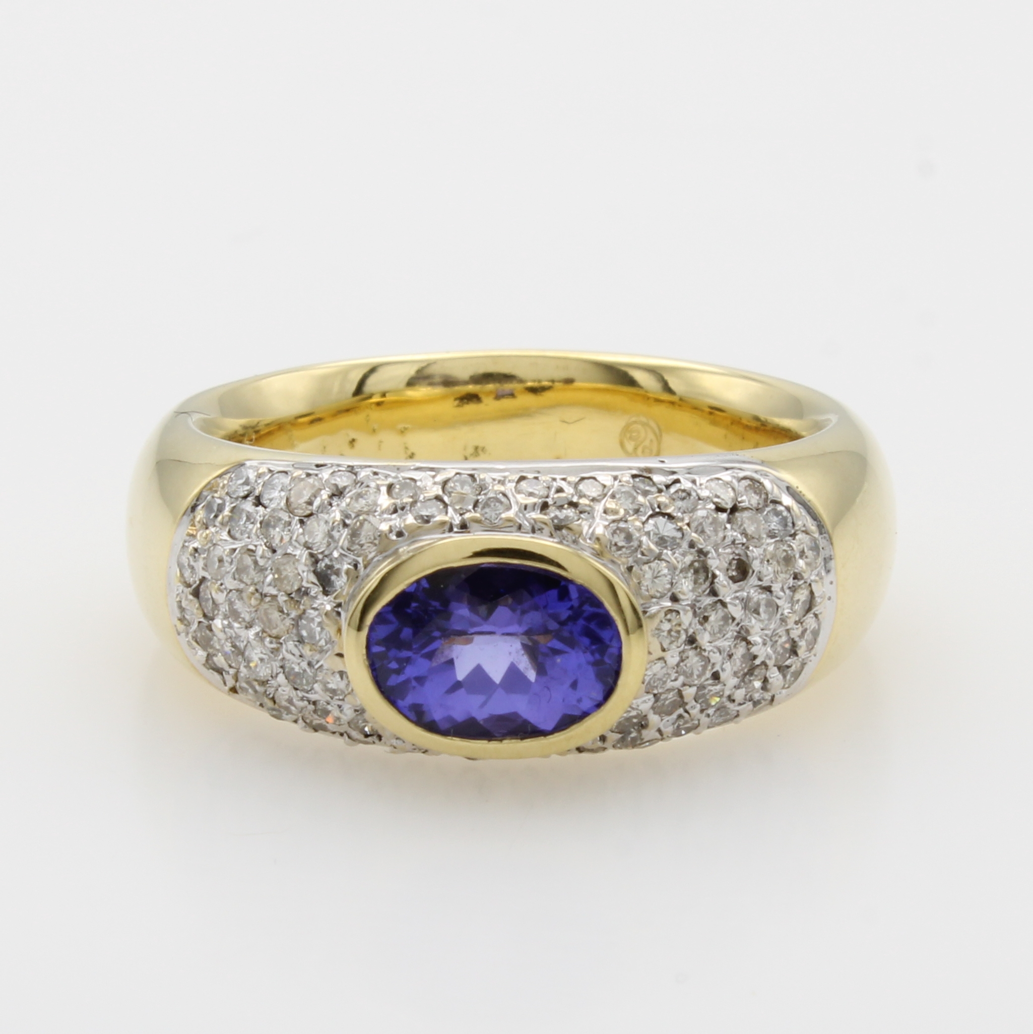 Image 26998821 - Ring mit Tansanit und Brillanten, GG 750/000, ovaler Tansanit ca. 1.1 ct, Brill. in ...