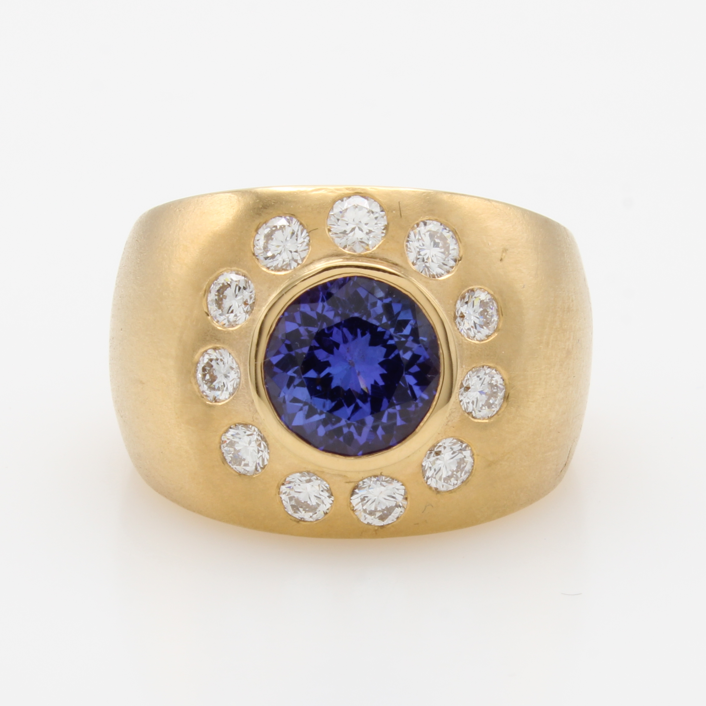 Image 26998837 - Ring mit Tansanit und Brillanten, GG 750/000, z.T. matt., runder Tansanit v. sehr ...