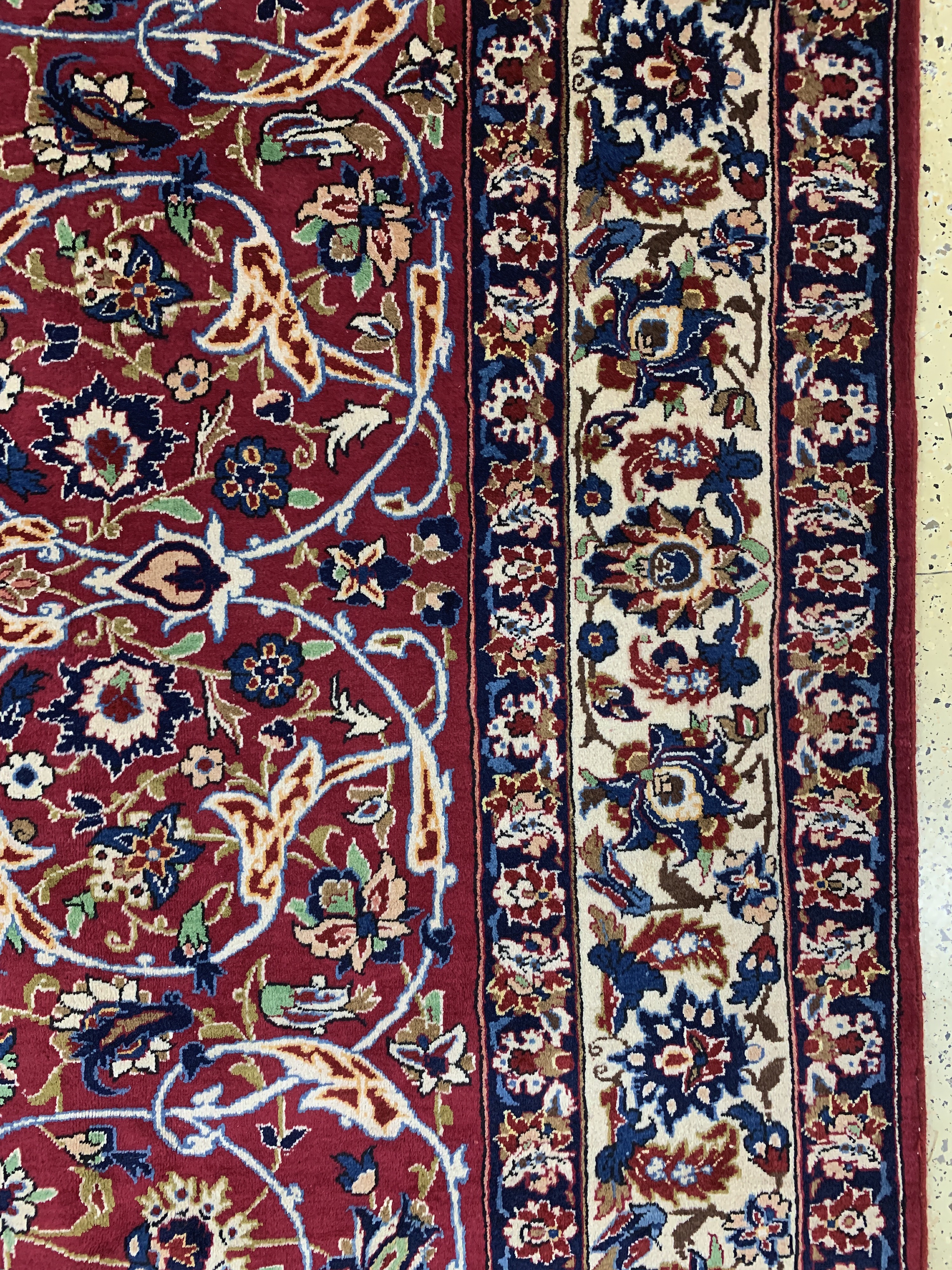 Detail d: Yazd signiert, Persien, Mitte 20.Jhd, Wolleauf Baumwolle, ca. 298 x 198 cm, EHZ: 1-2