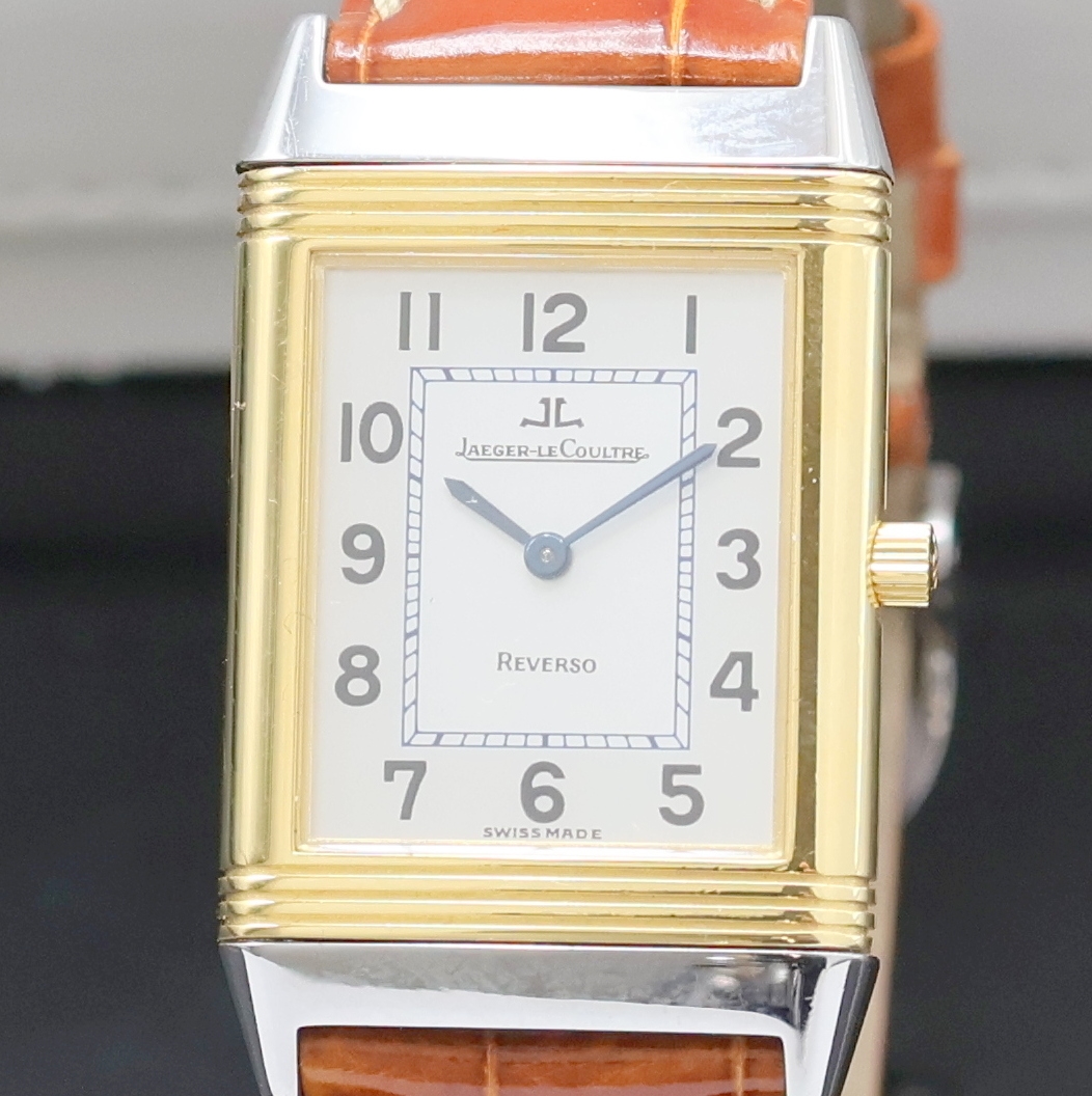 Detail a: Jaeger-LeCoultre Reverso Armbanduhr Referenz 250.5.86, Schweiz um 2000, Handaufzug, um 180 Grad drehb. Wendegeh. in Stahl/Gold komb. inkl. orig. ...