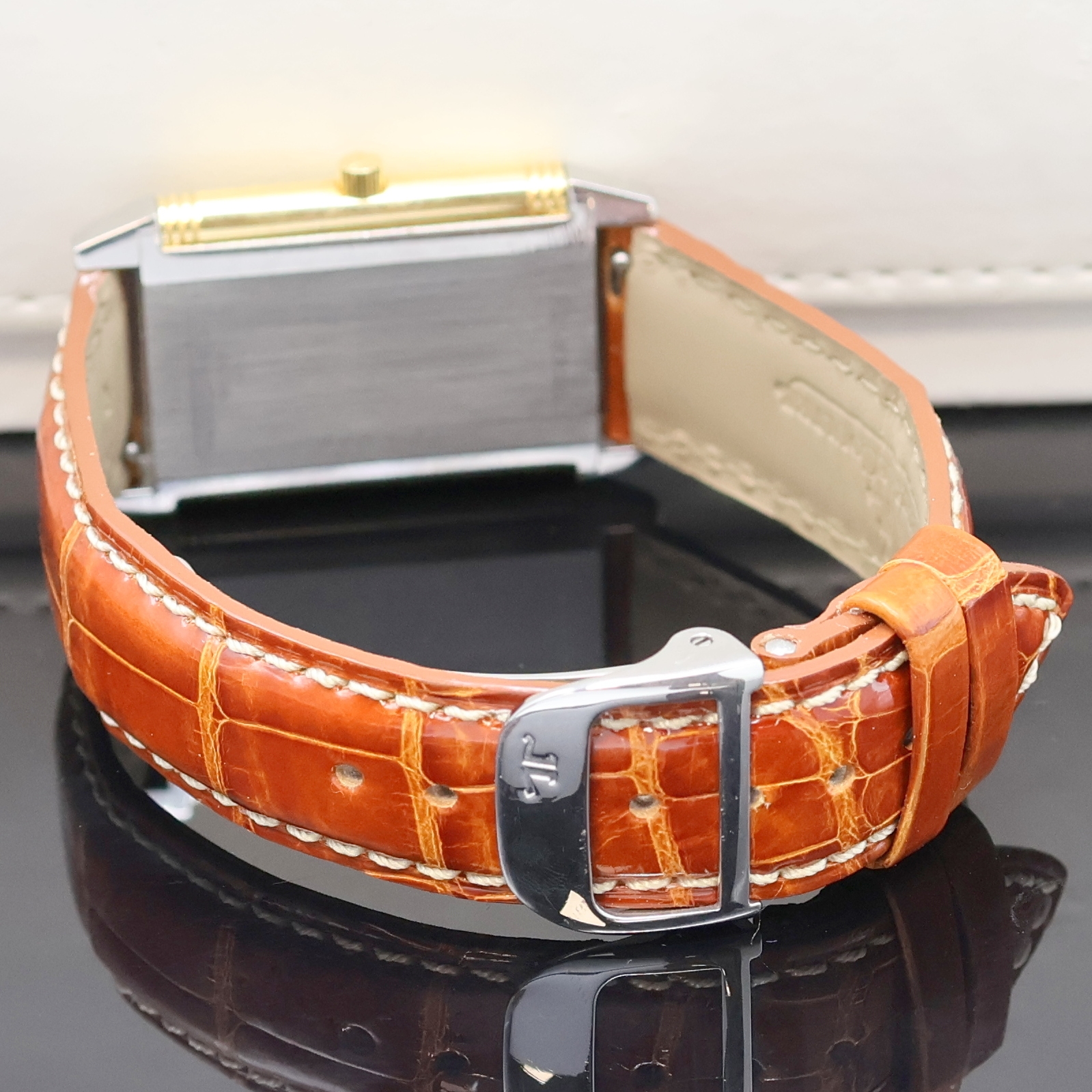 Detail e: Jaeger-LeCoultre Reverso Armbanduhr Referenz 250.5.86, Schweiz um 2000, Handaufzug, um 180 Grad drehb. Wendegeh. in Stahl/Gold komb. inkl. orig. ...