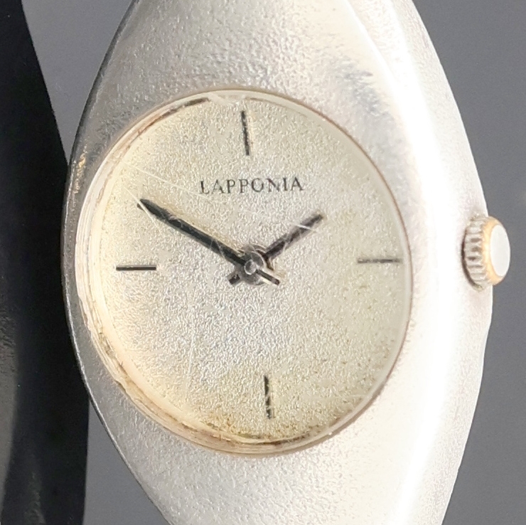 Detail a: LAPPONIA Designer-Damenarmbanduhr in 925er Silber, Schweiz um 1985, quarz, Boden aufgedr., silb. Zifferbl. fl., 4 schwarze Std.-Ind., silb. Zeiger, ...