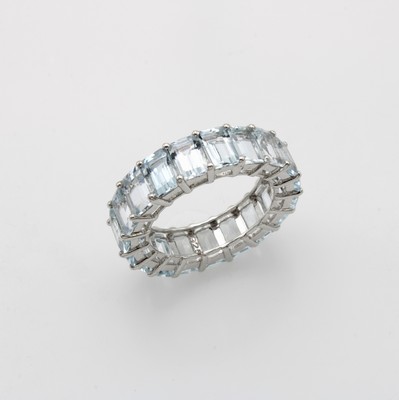Image Memoryring mit Aquamarinen, 925er Silber, achteck. Aquamarine zus. ca. 10.30 ct, RW ca. ...
