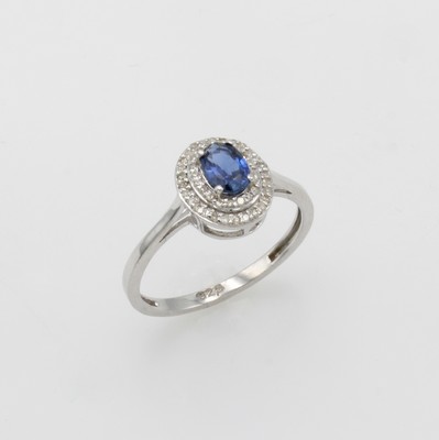 Image Ring mit Saphir und Diamanten, 925er Silber,ovaler, fac. Saphir umgeben v. Diam. zus. ...