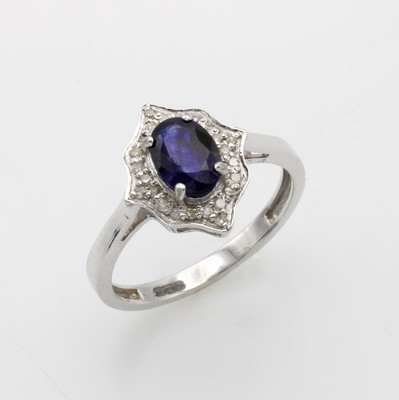 Image Ring mit Saphir und Diamanten, 925er Silber,ovaler, fac. Saphir ca. 0.70 ct umgeben v. ...