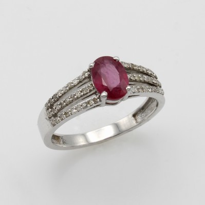 Image Ring mit Rubinen und Diamanten, 925er Silber, ovaler, fac. Rubin (beh.) ca. 1.00 ct, ...