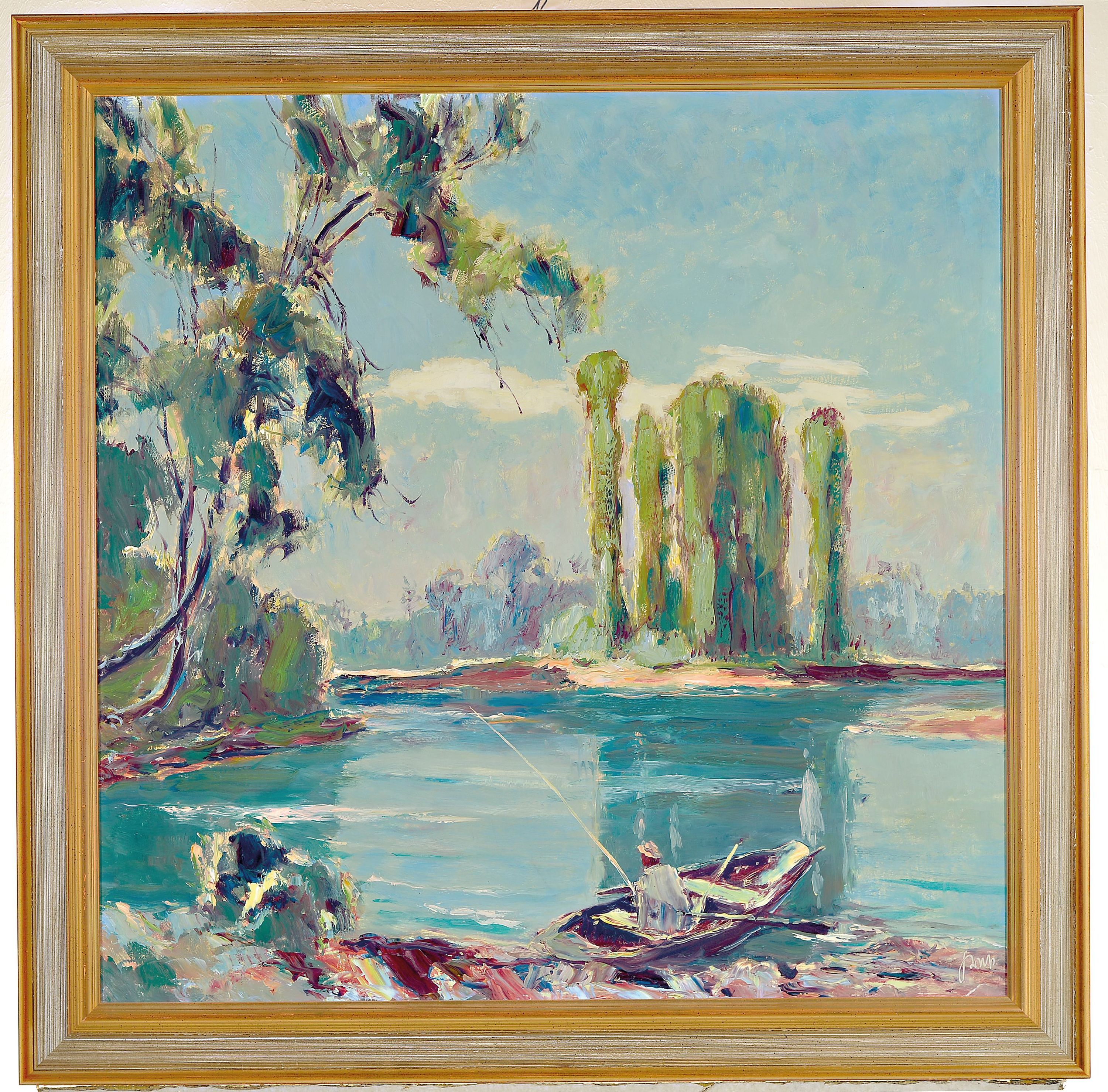 Detail k: Karl Graf, 1902 Rothenburg-1986 Speyer, Am Altrhein, rückseitig so betitelt, Öl/ Hartfaser, rechts unten sign., ca. 70x70cm, R. ca. 82x82cm