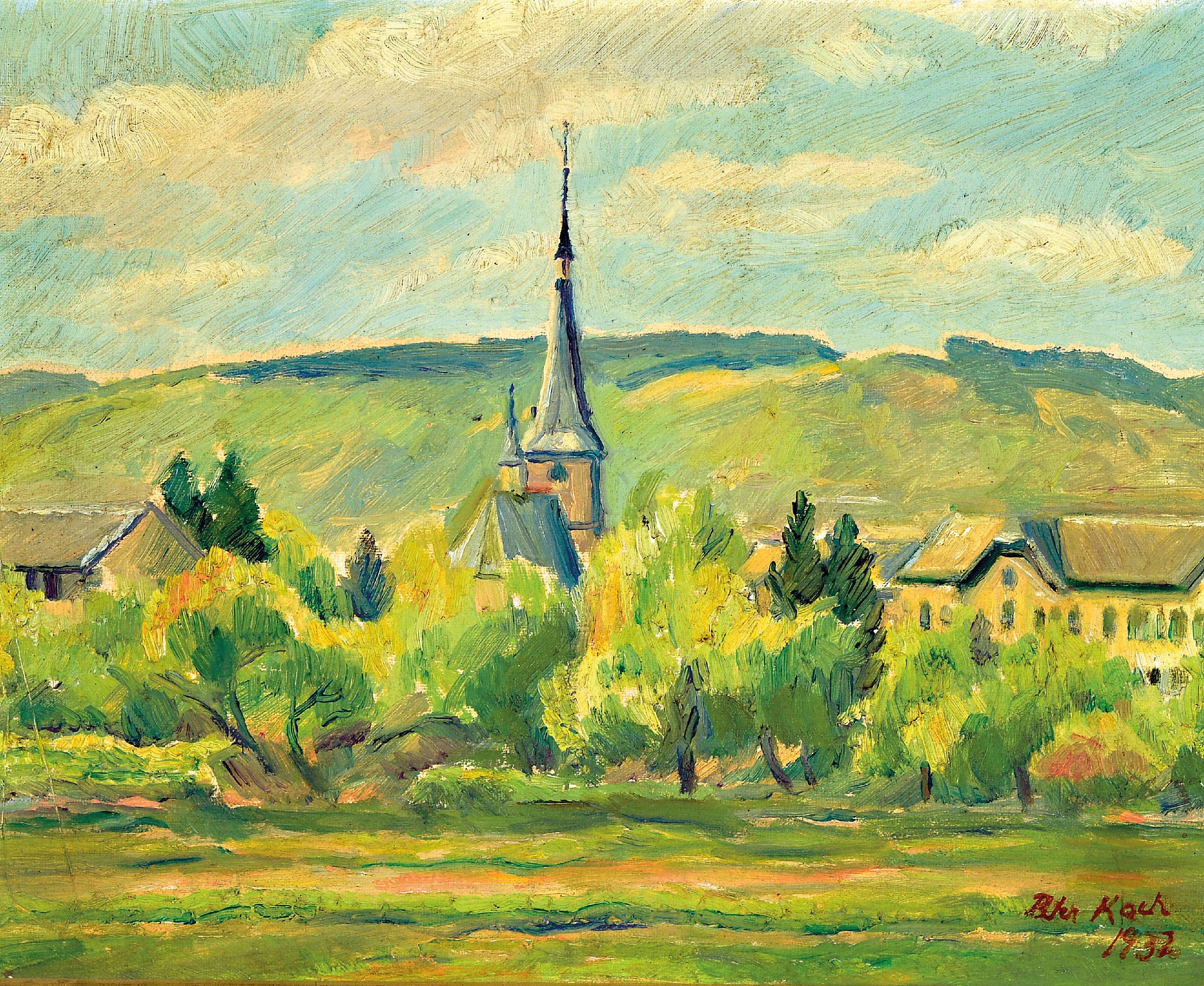 Image 26999612 - Peter Koch, 1874 Deidesheim-1956 Gimmeldingen, Blick auf Deidesheim, Öl/Lwd, rechts ...