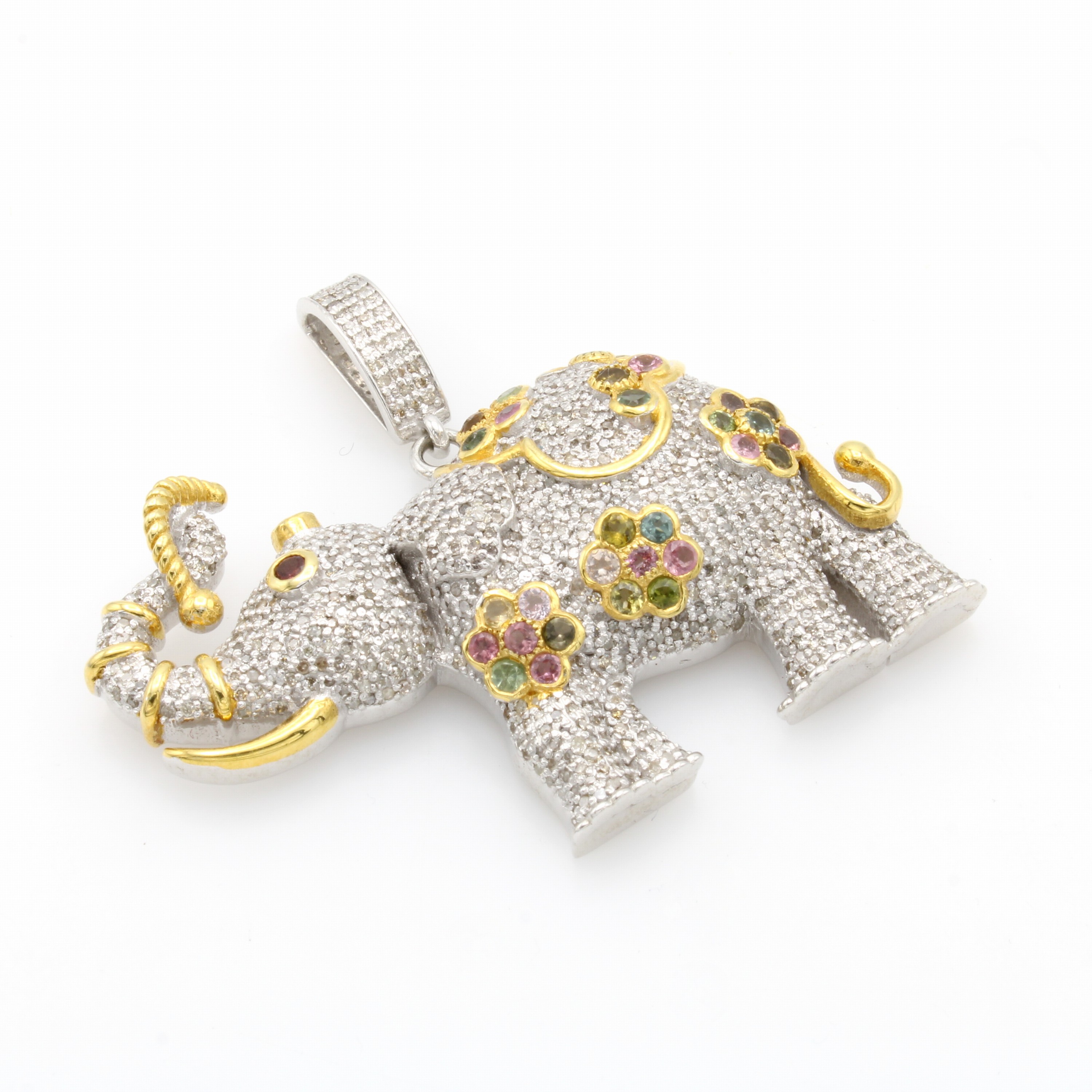 Image 26999622 - Anhänger ´Elefant´ mit Diamanten und Farb- steinen, 925er Silber, z.T. verg., teil- ...