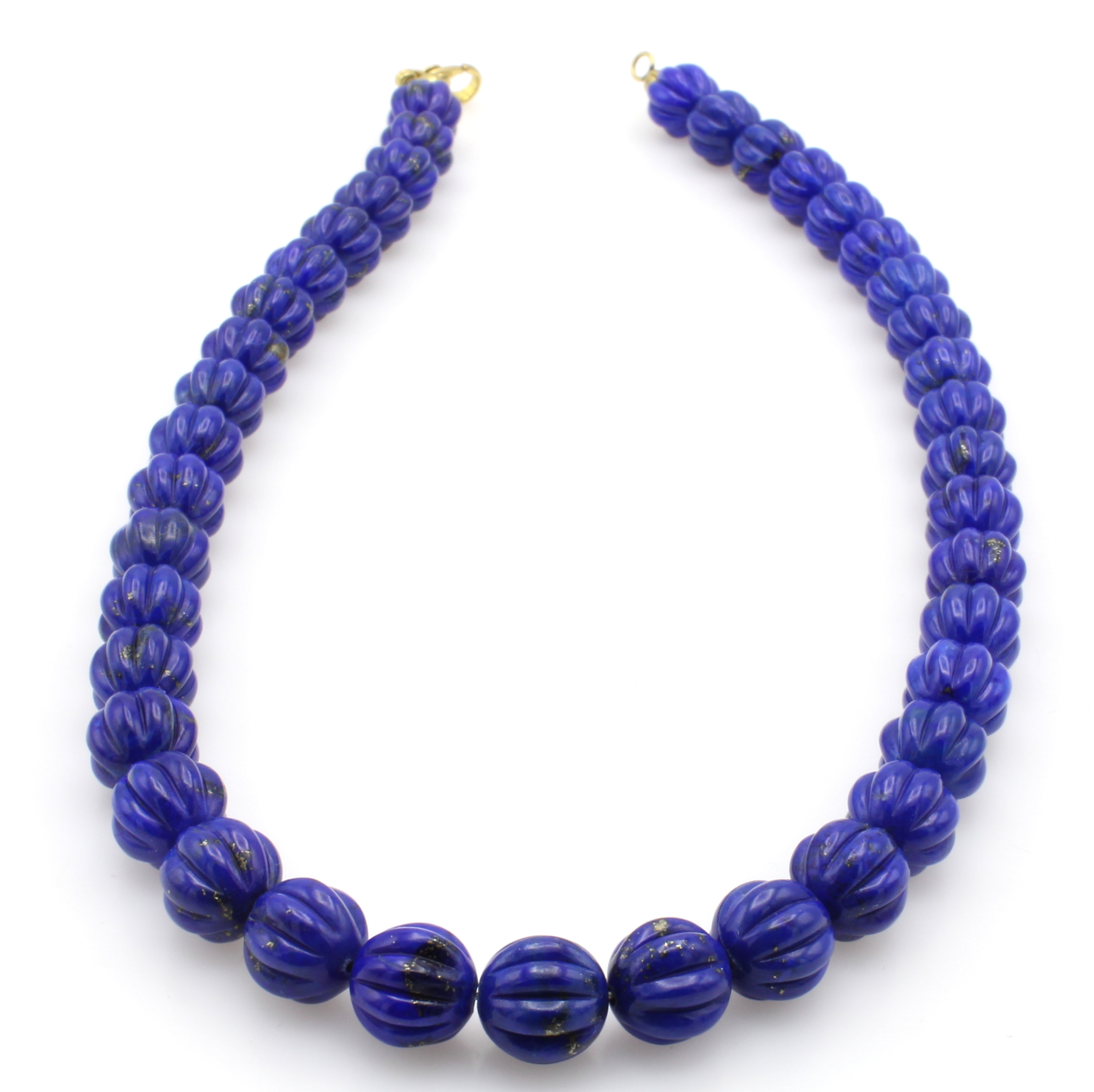 Image 26999626 - Kette mit Lapislazuli, Karabinerschl., geriefte Kugeln, D. ca. 10 mm v. sehr guter ...