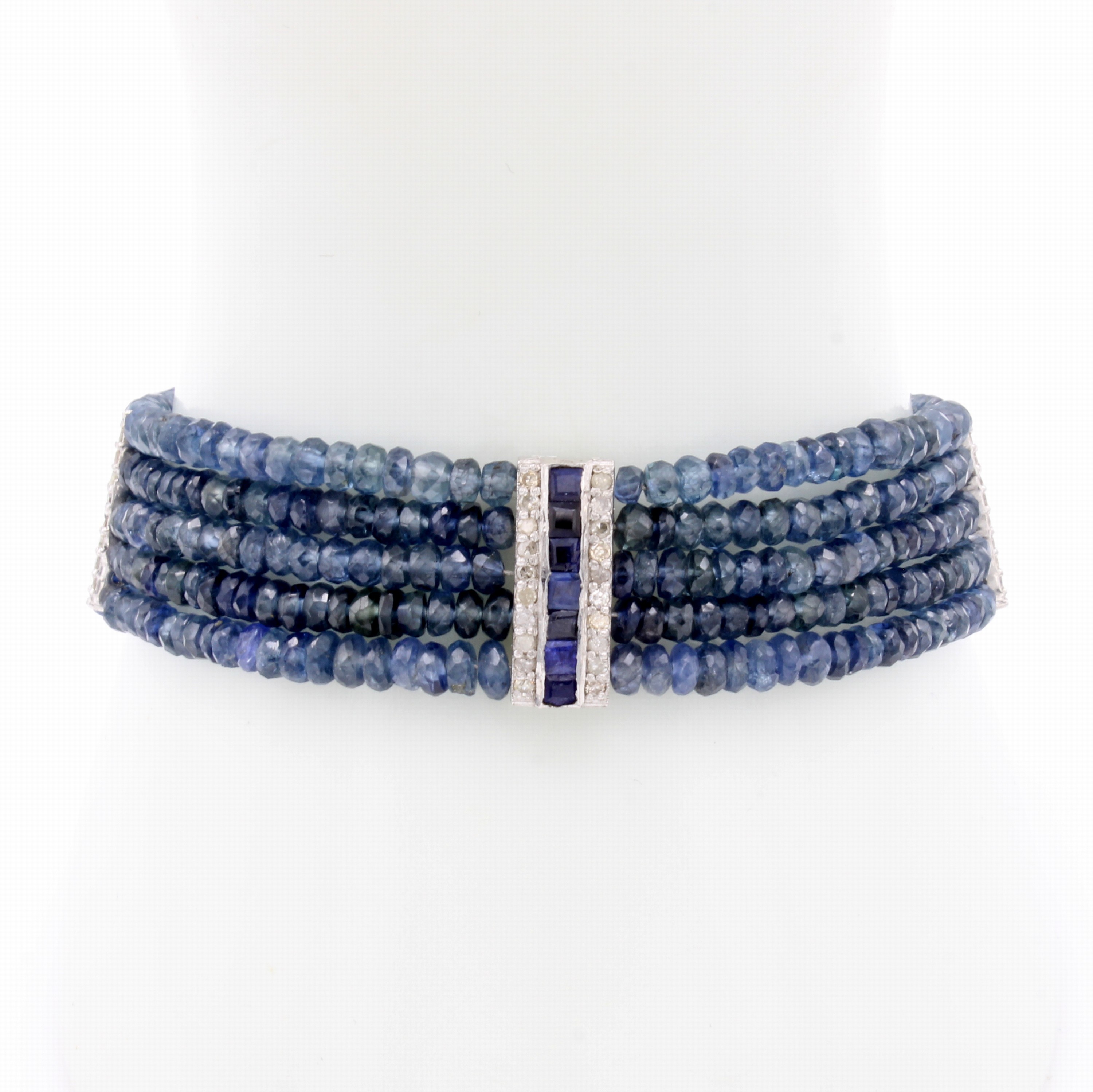 Image 26999646 - 5-reihiges Saphirarmband mit Diamanten, 925er Silber, fac. Saphirrondelle u. -carrees ...
