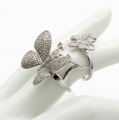 Image 2-teiliger Ring "Schmetterlinge" mit Diamanten, 925er Silber, vordere ...