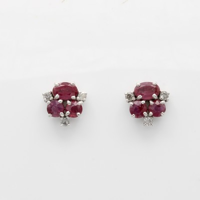 Image Paar Ohrstecker mit Rubinen und Diamanten, 925er Silber, runde u. ovale, fac. Rubine ...