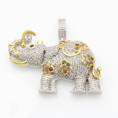 26999622a - Anhänger ´Elefant´ mit Diamanten und Farb- steinen, 925er Silber, z.T. verg., teil- ...