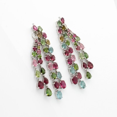 26999640a - Paar Ohrstecker mit Turmalinen und Diamanten, 925er Silber, z.T. bewegl. Abhängungen, ...