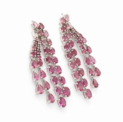 26999641a - Paar Ohrstecker mit Turmalinen und Diamanten, 925er Silber, z.T. bewegl. Abhängungen, ...