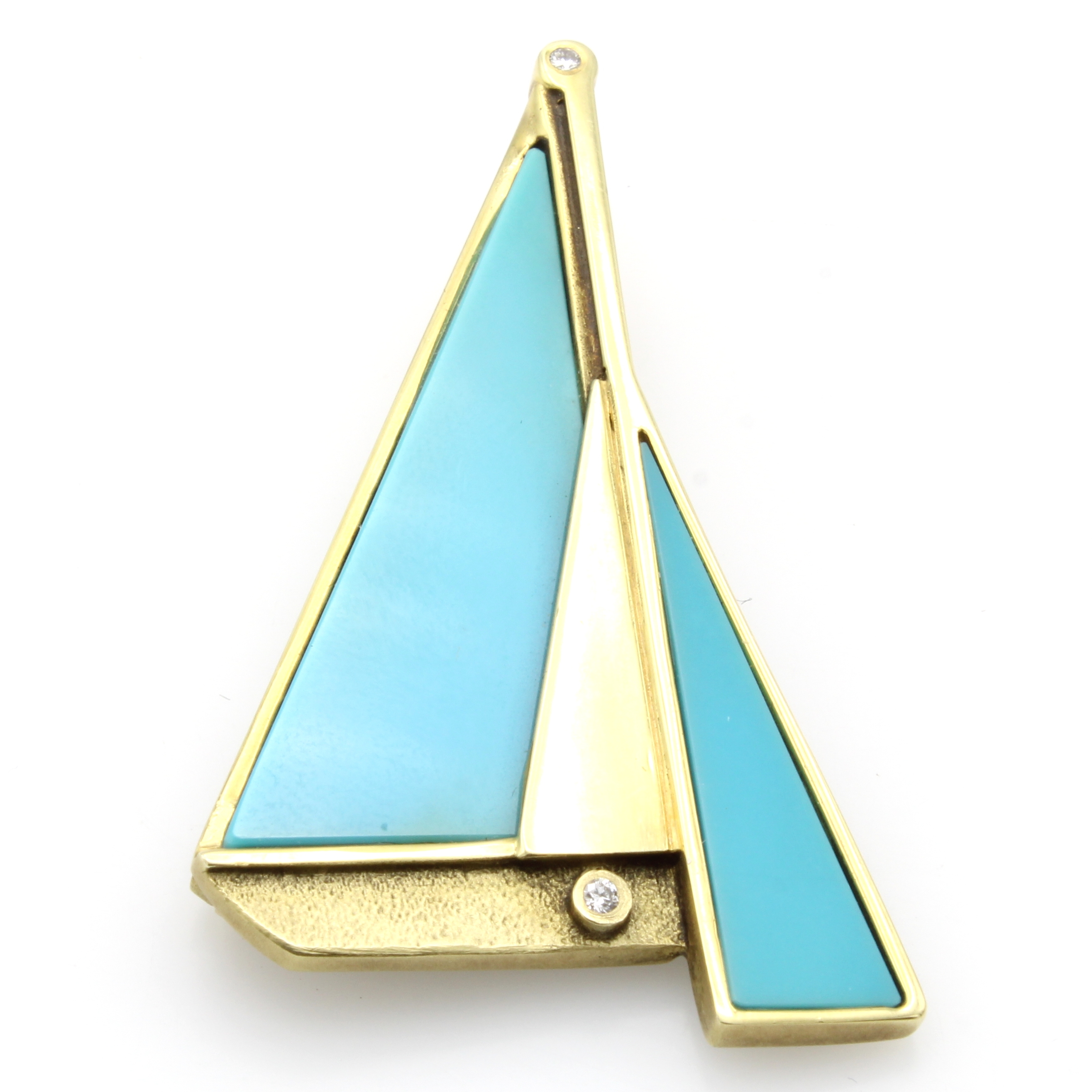 Image 26999797 - Anstecknadel ´Segelschiff´ mit Türkisen und Brillant, GG 585/000, Maße ca. 4.5x3 cm, ...