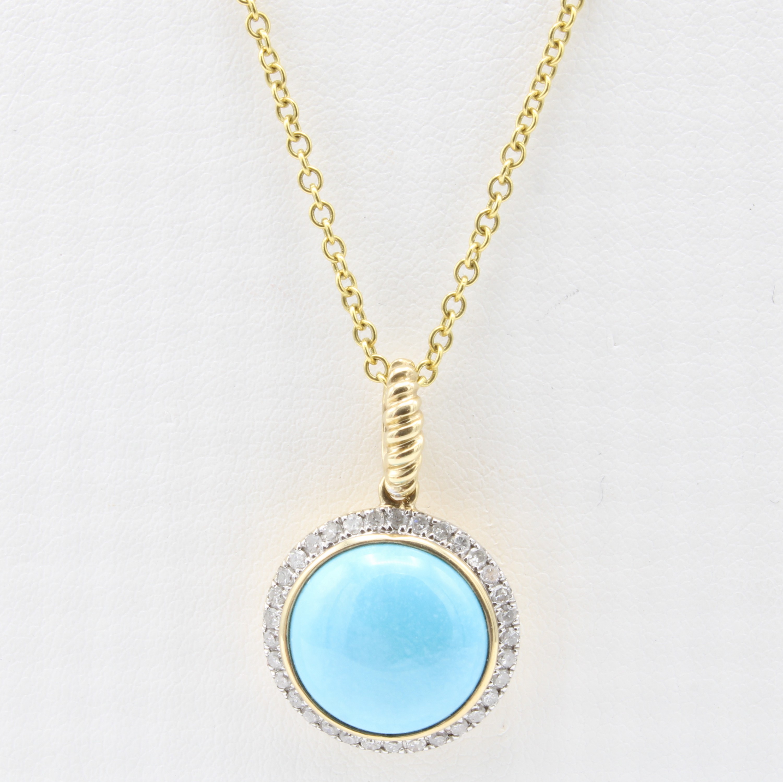 Image 26999798 - Anhänger mit Türkis und Brillanten an Kette, Türkiscabochon, D. ca. 12 mm, Brill. zus. ...