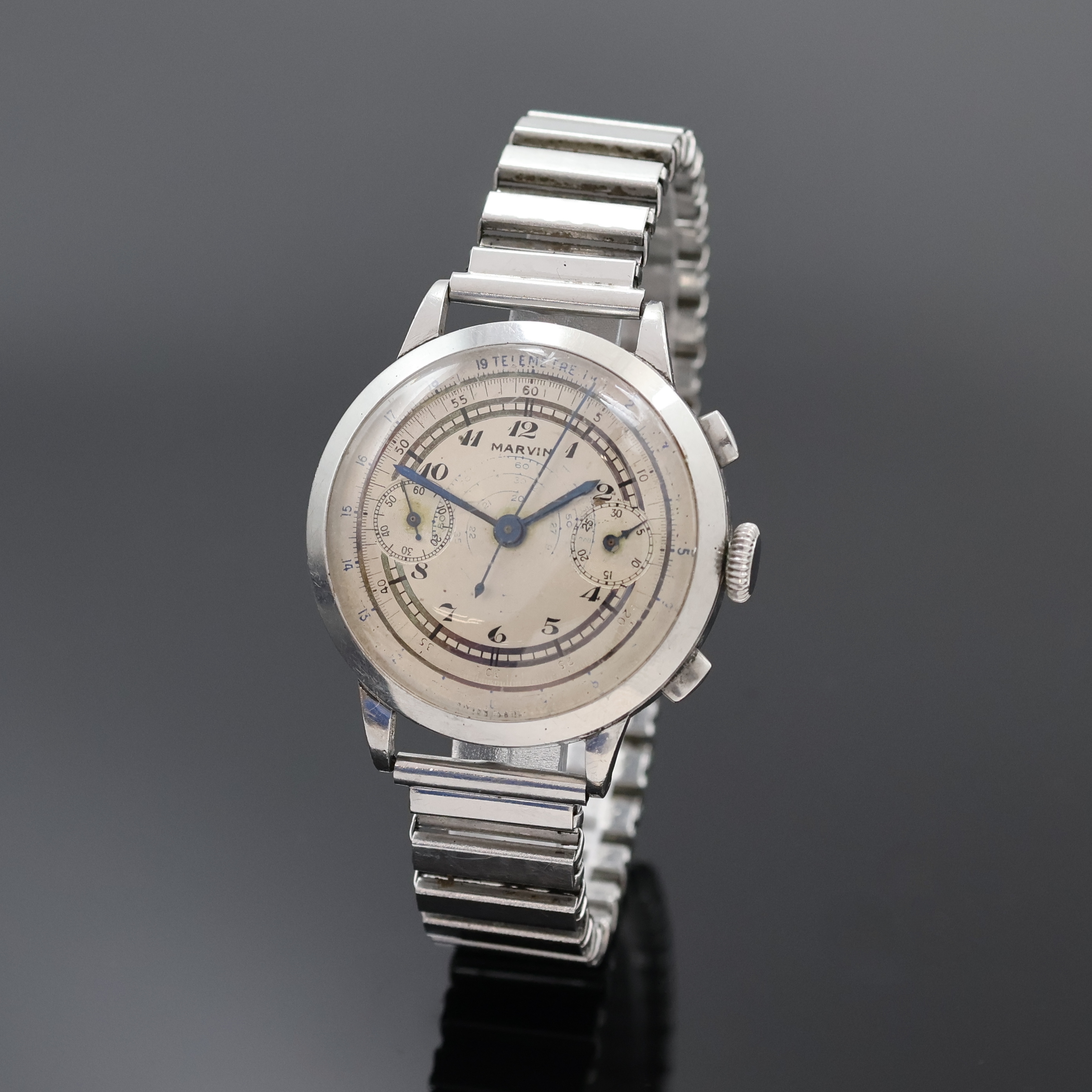 Image 27000099 - MARVIN Schaltradchronograph in Stahl, Schweiz um 1940, Handaufzug, 3-teil. Geh., sign. ...