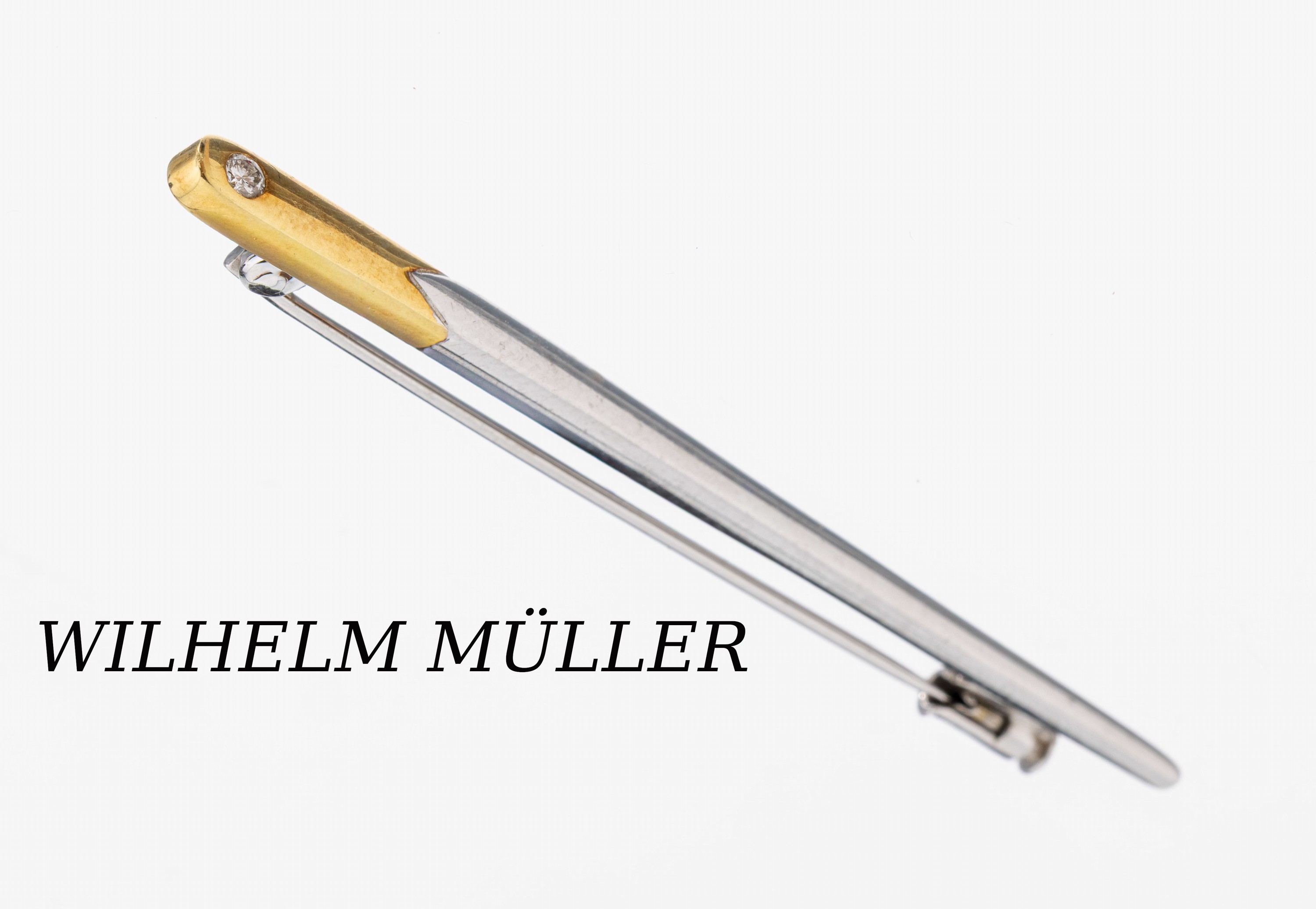 Image 27000119 - 14 kt Gold Brillant-Brosche, GG/WG 585/000,1 Brillant ca. 0.03 ct Weiß/si, L. ca. 6 ...