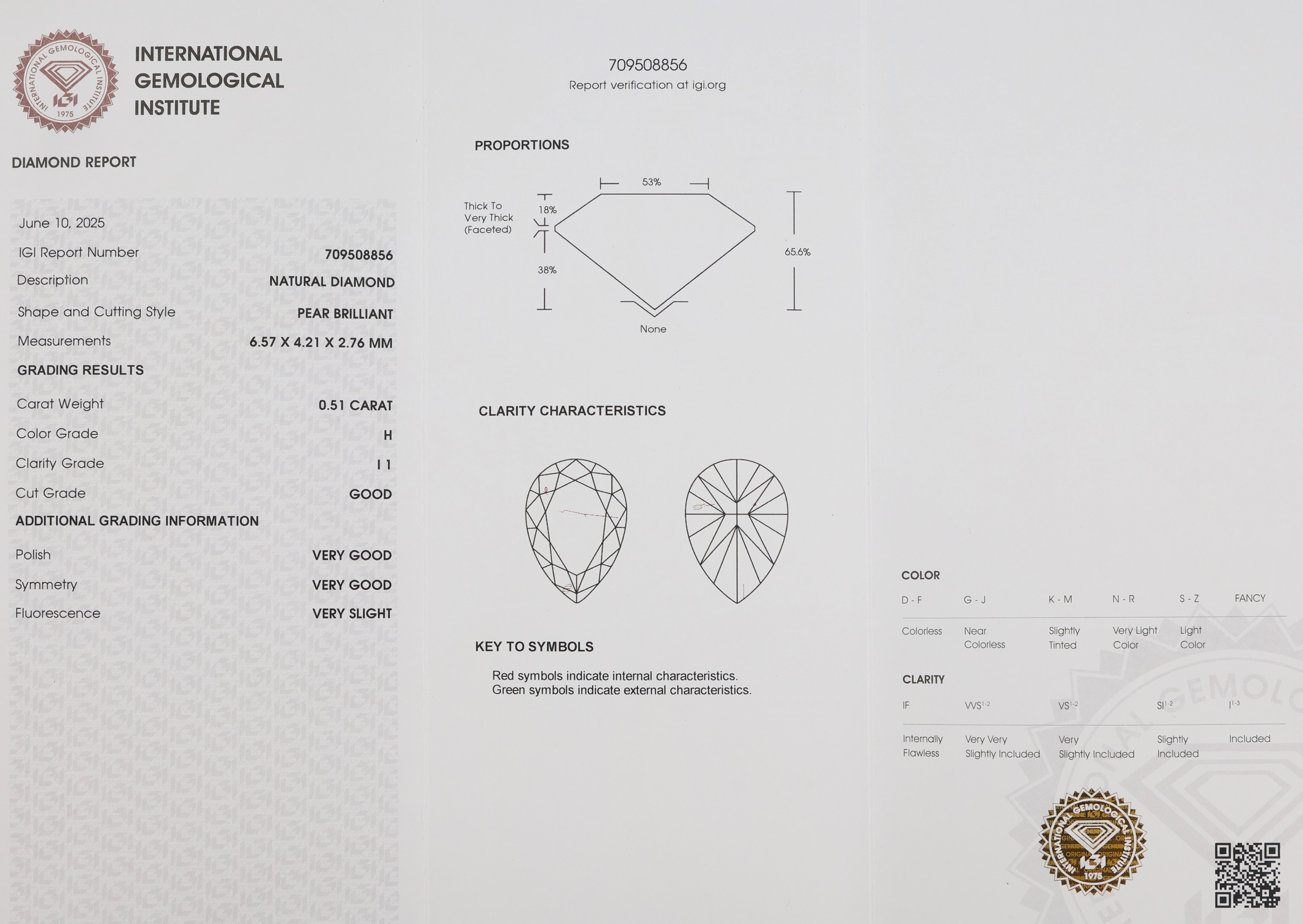 Detail a: Loser Diamant, facett. Tropfen, 0.51 ct Weiß(H)/p1, eingeschweißt, IGI-Expertise