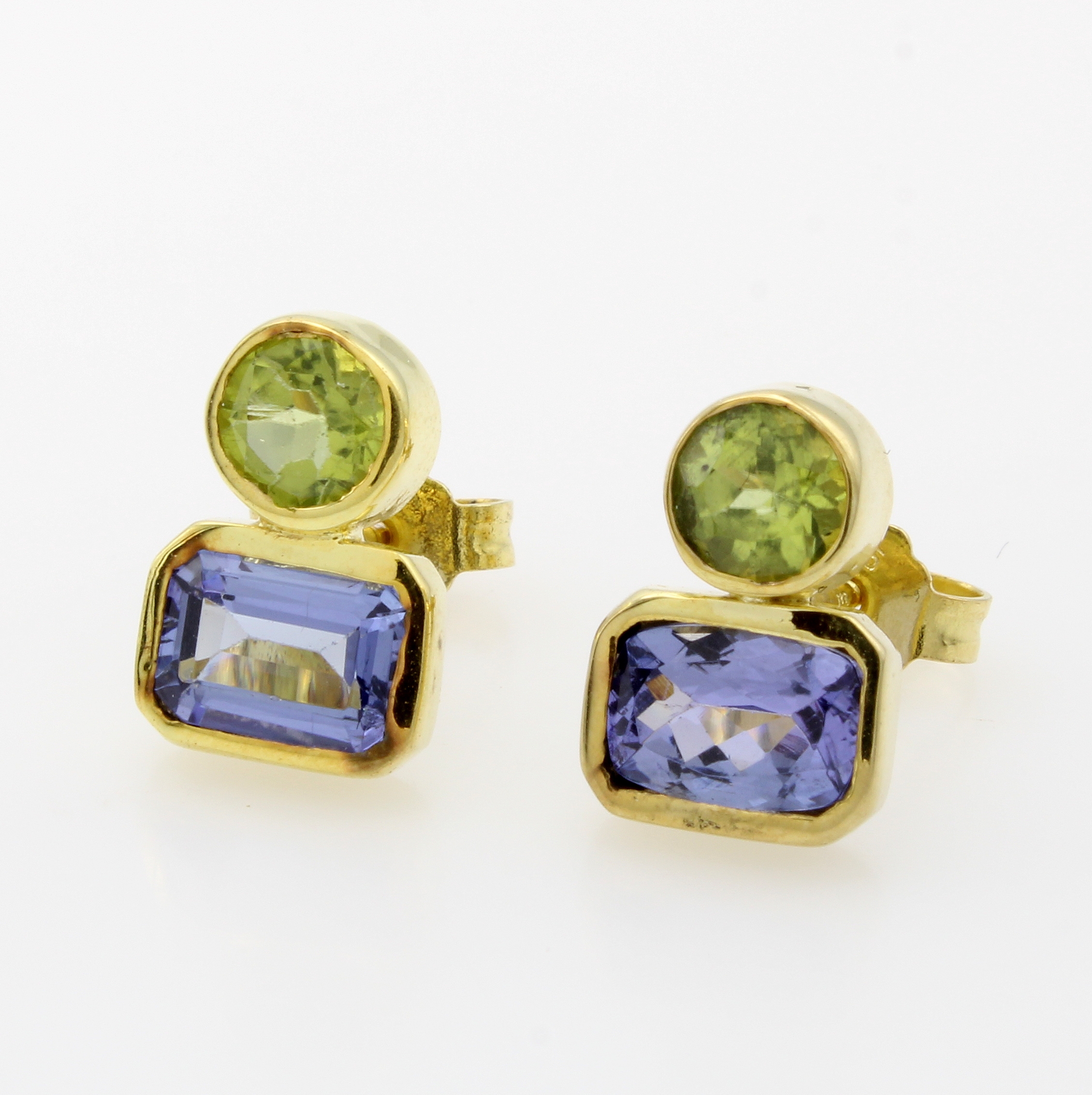 Image 27000435 - Paar Ohrstecker mit Farbsteinen, GG 585/000, 2 Tansanite zus. ca. 1.75 ct, 2 Peridots ...