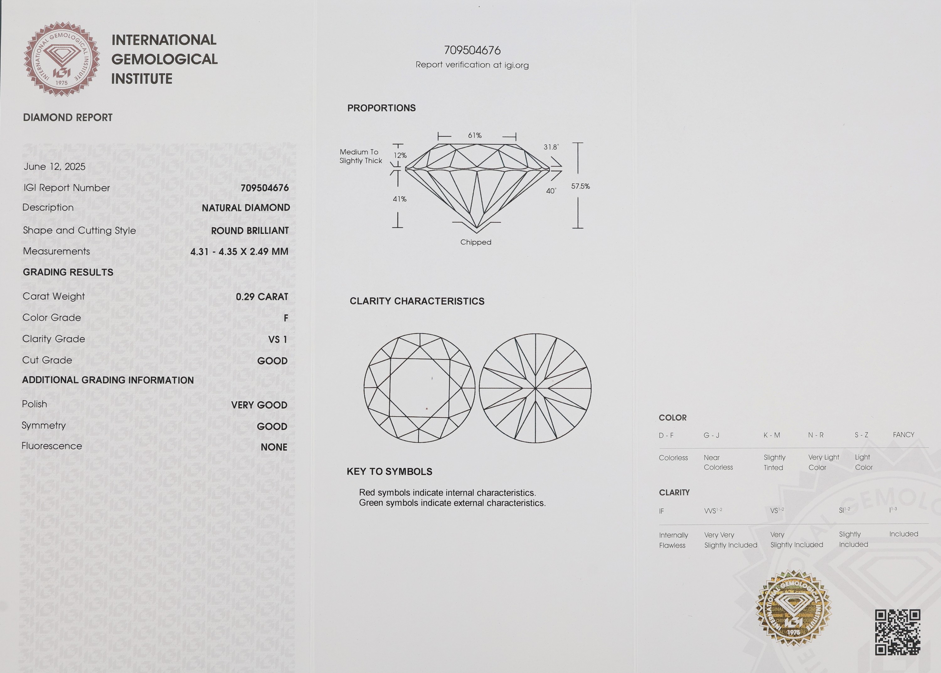 Detail a: Loser Brillant, 0.29 ct feines Weiß+(F)/vs1, eingeschweißt, IGI-Expertise