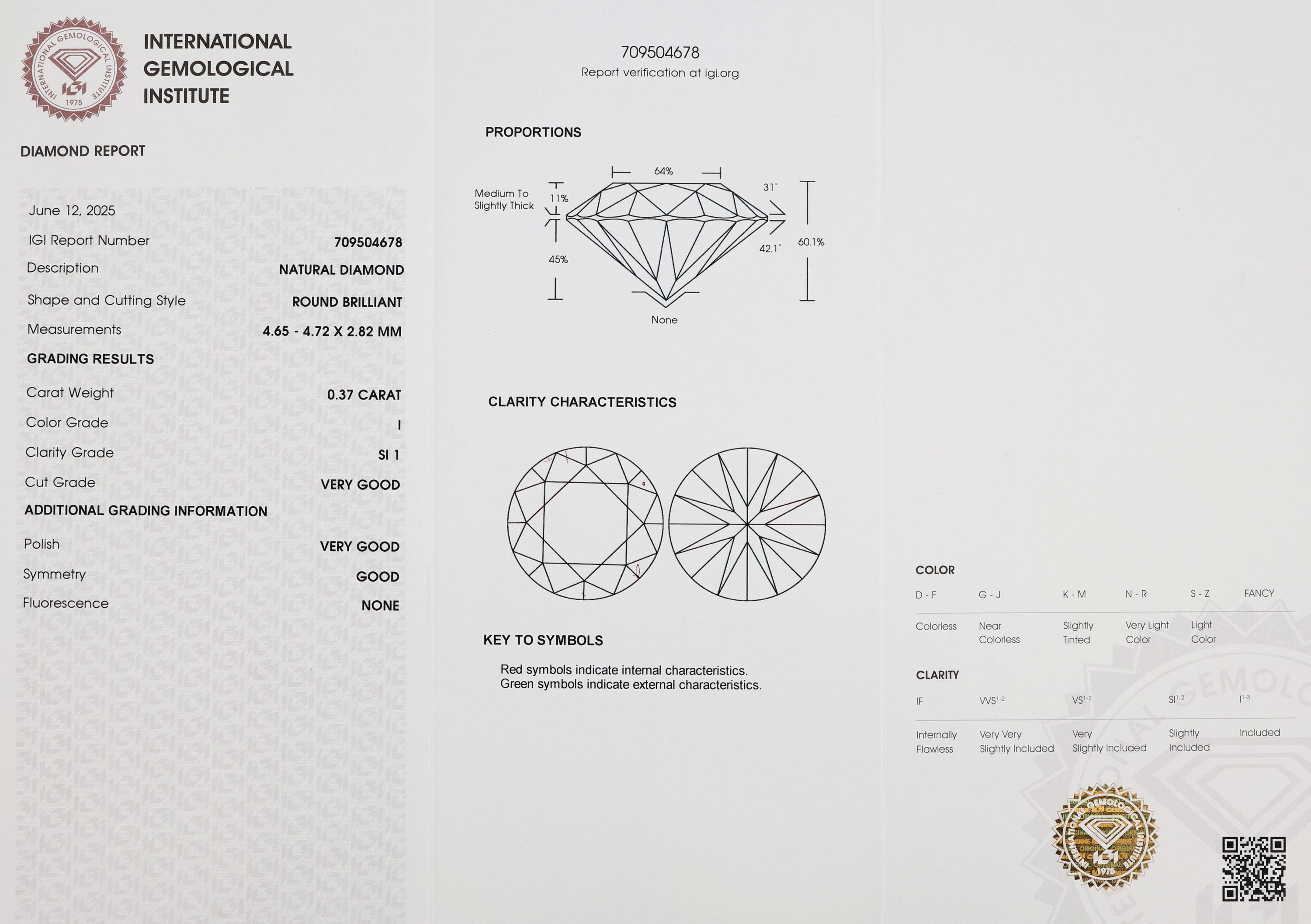 Detail a: Loser Brillant, 0.37 ct l.get.Weiß(I)/si1, eingeschweißt, IGI-Expertise