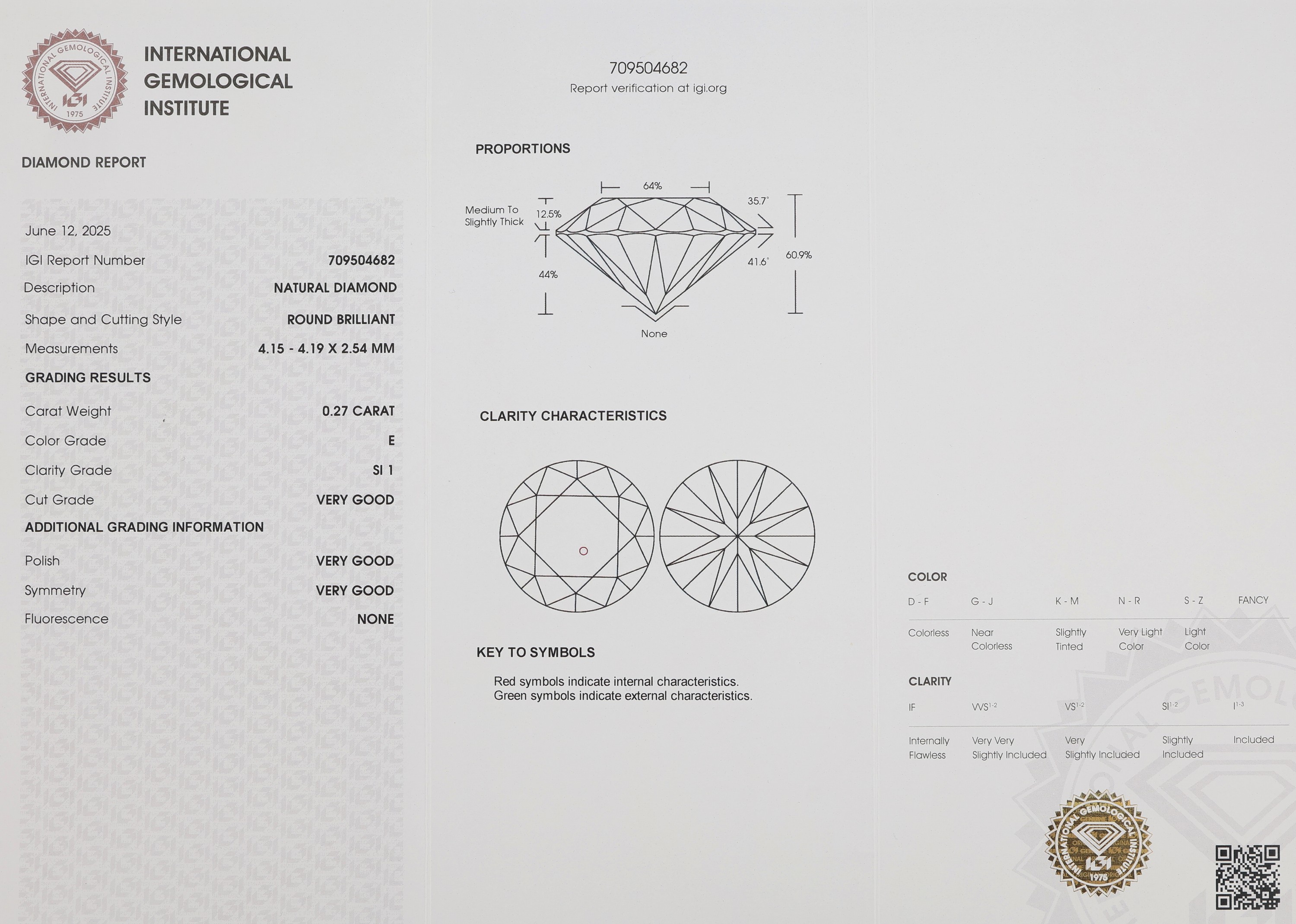 Detail a: Loser Brillant, 0.27 ct hochfeines Weiß(E)/si1, eingeschweißt, IGI-Expertise