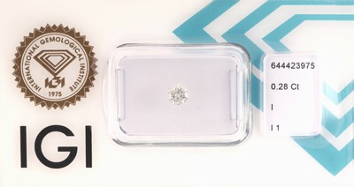 Image Loose brilliant, 0.28 ct Top Crystal(I)/p1 , sealed, IGI-expertise Valuation Price: ...