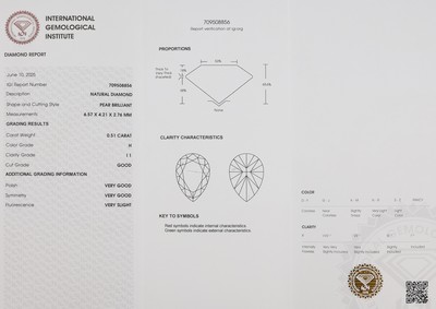27000401a - Loser Diamant, facett. Tropfen, 0.51 ct Weiß(H)/p1, eingeschweißt, IGI-Expertise ...
