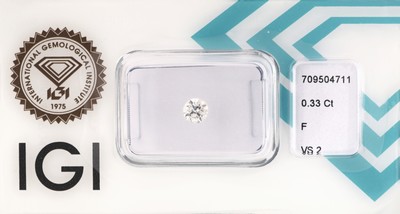 Image Loose brilliant, 0.33 ct Top Wesselton (F)/vs2 , sealed, IGI-expertise Valuation ...