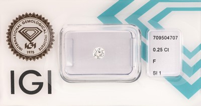 Image Loose brilliant, 0.25 ct Top Wesselton (F)/si1 , sealed, IGI-expertise Valuation ...