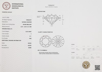 Image 27000404a - Loose brilliant, 0.25 ct Top Wesselton (F)/si1 , sealed, IGI-expertise Valuation ...